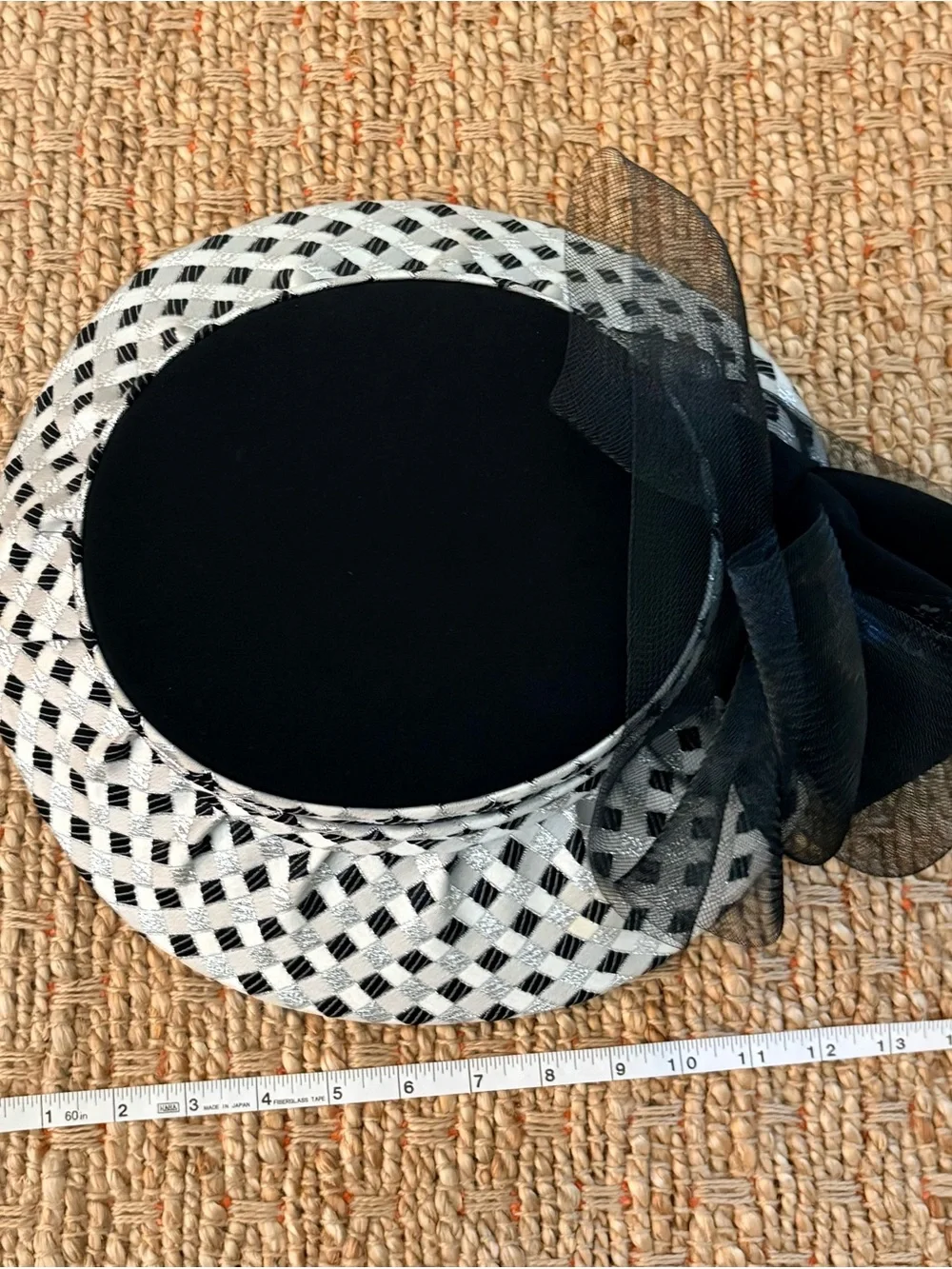 Vintage Caramia Formal Dress Hat Black & White Tulle Bow